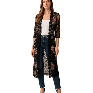 Jolie & Joy Floral Lace Kimono Cardigan Black Size M.